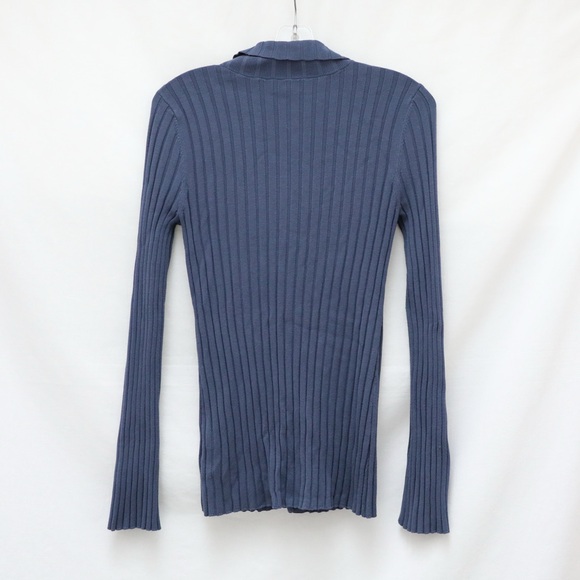 NWOT Open Edit Blue Shadow Ribbed Button-Up Long Sleeve Sweater Top Womens M - Picture 3 of 8